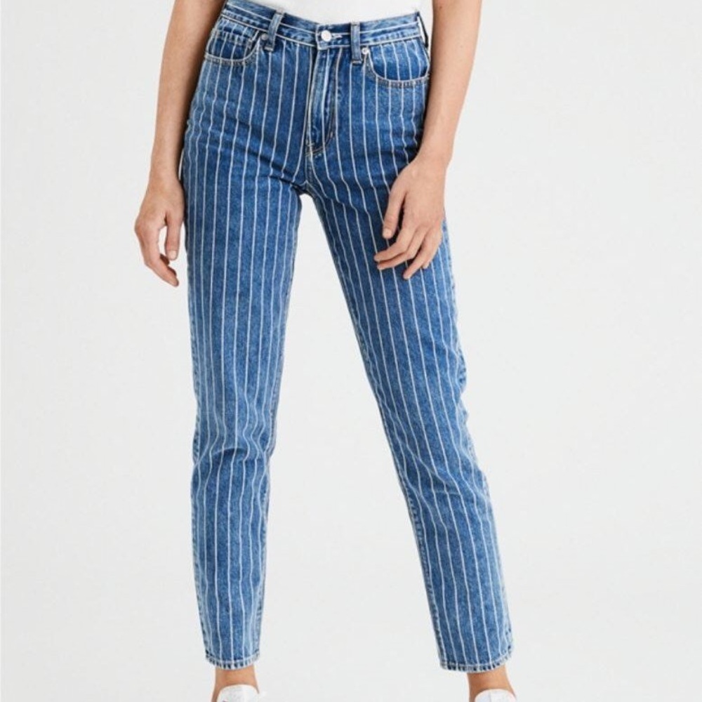 American eagle high waisted striped mom jeans
